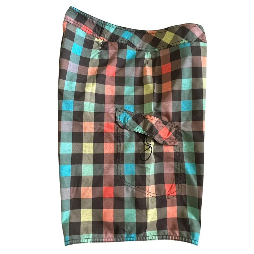 Quiksilver Board Shorts‎ Mens Size 36 Plaid Swim Trunks Multicolor Surf Beach